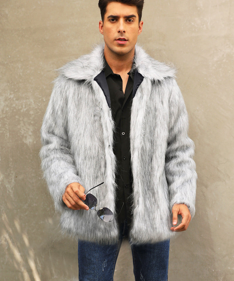 Men's Lapel Short Faux Fur Jacket Warm Overcoat