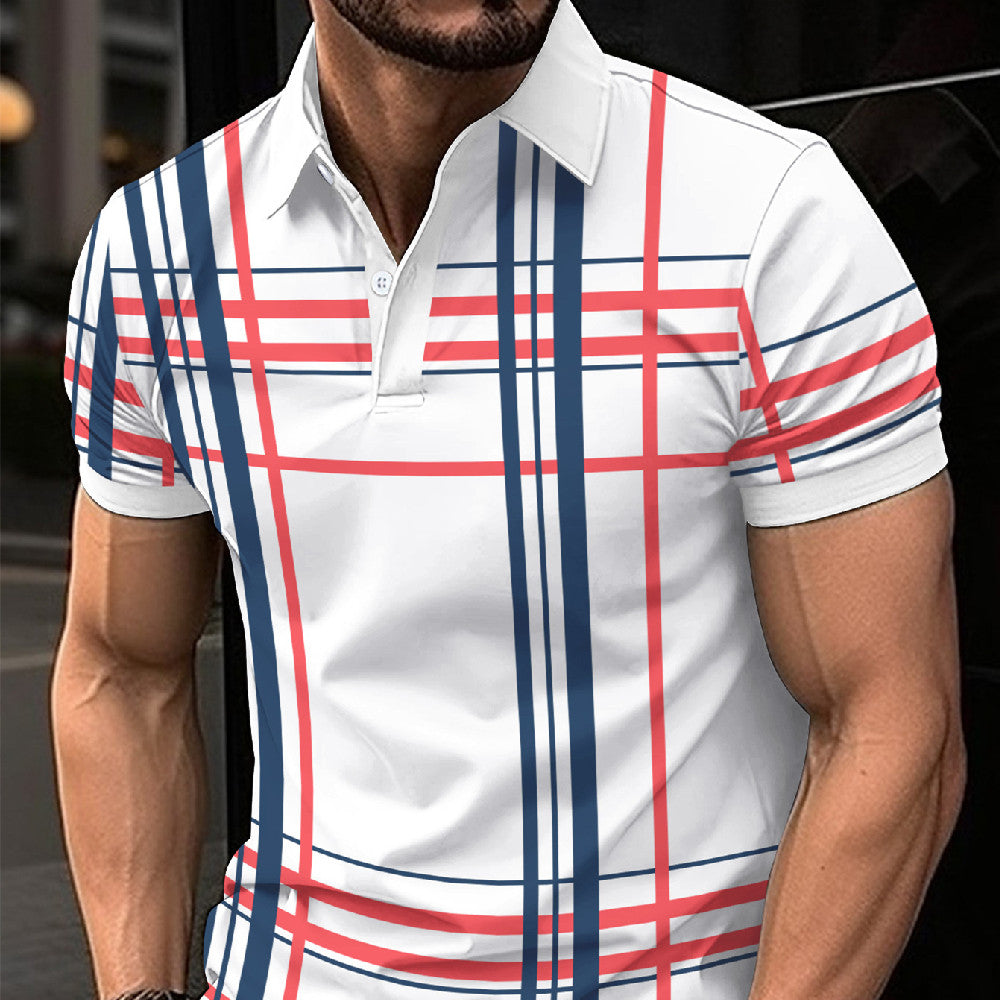 Men's Printed Lapel Button Sport Short Sleeved t-Shirt