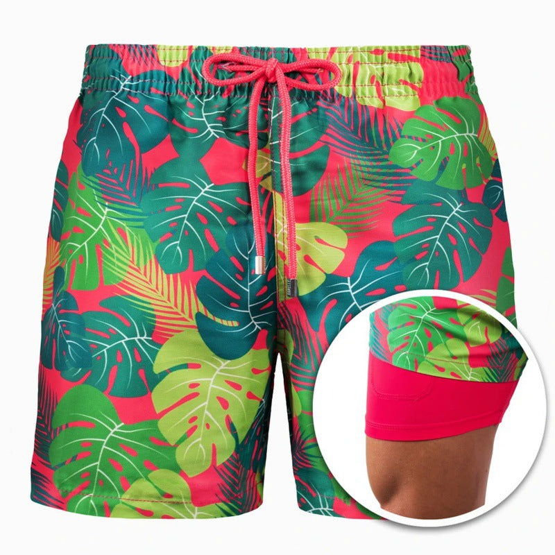 Pantalones cortos de playa estampados para hombre Pantalones cortos de doble capa Verano