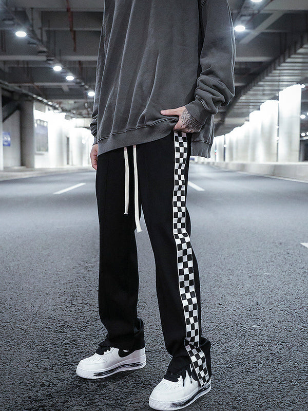 Checkerboard Side Split Straight Leg pants