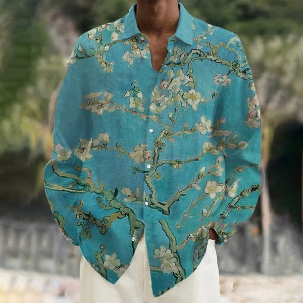 Camisa extragrande holgada informal pintada para hombre
