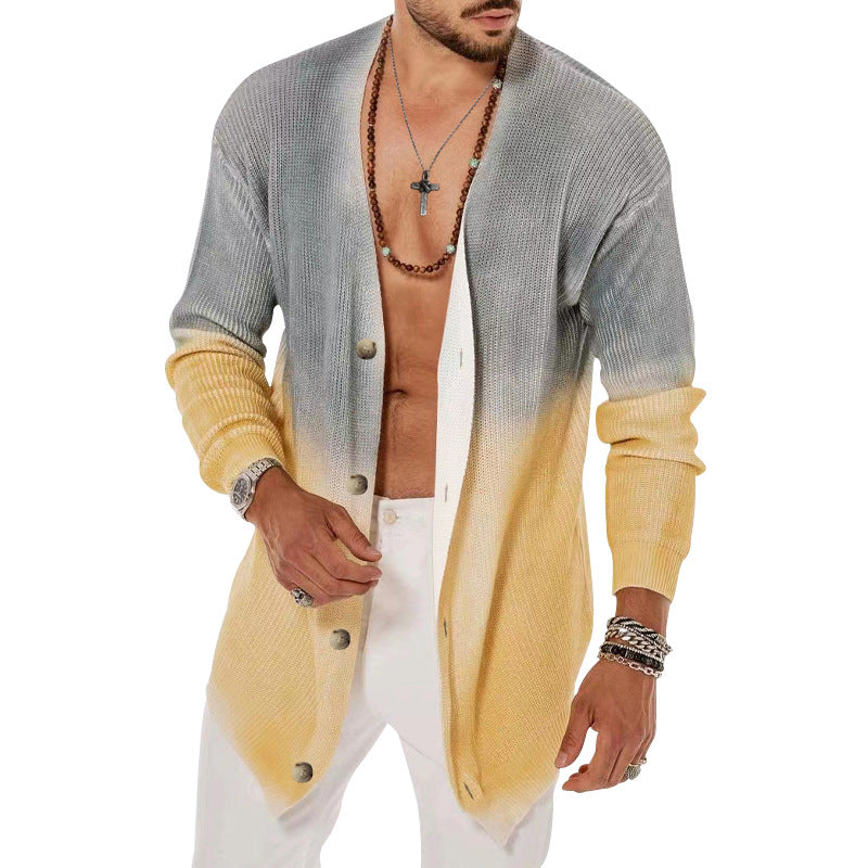 Men's Tie Dyed Five Color Long Sleeved Cardigan sweater