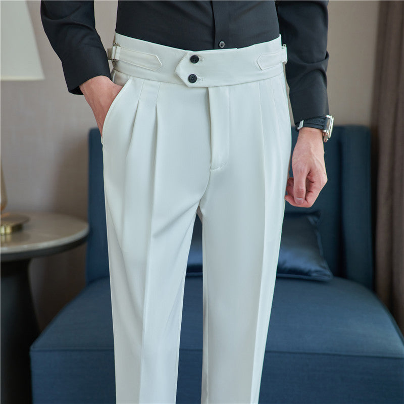 Men's Mid High Waisted Drape Style Long Casual Pants