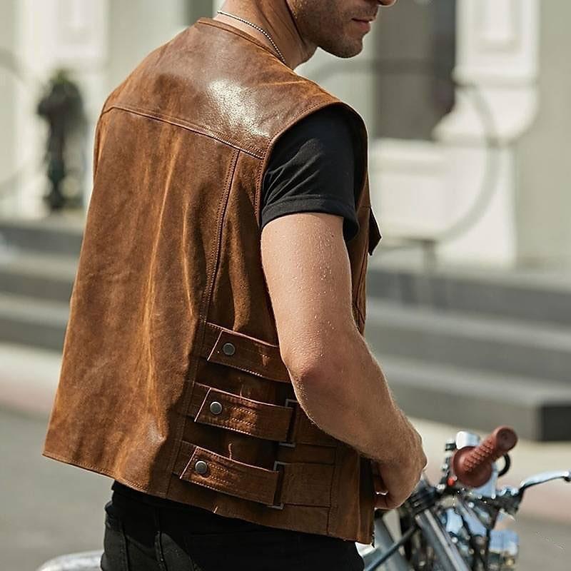 Men's Single-breasted leather Waistcoat