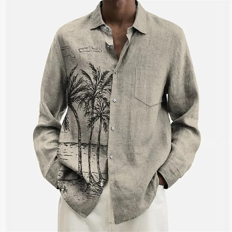 Men's Casual Tree Printed Stand Collar Shirt