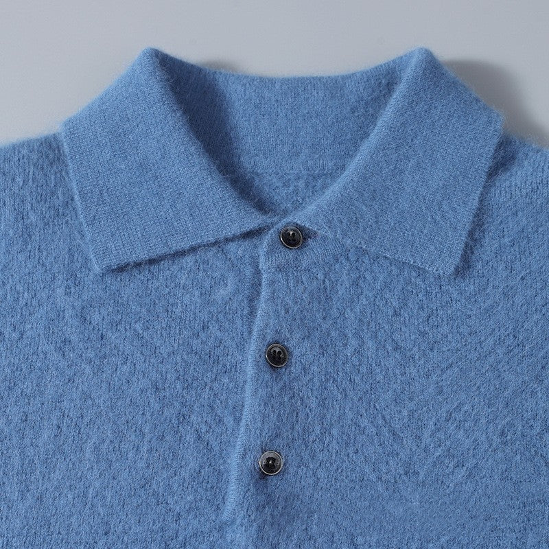 Mink Polo Collar Honeycomb Knitting Sweater men