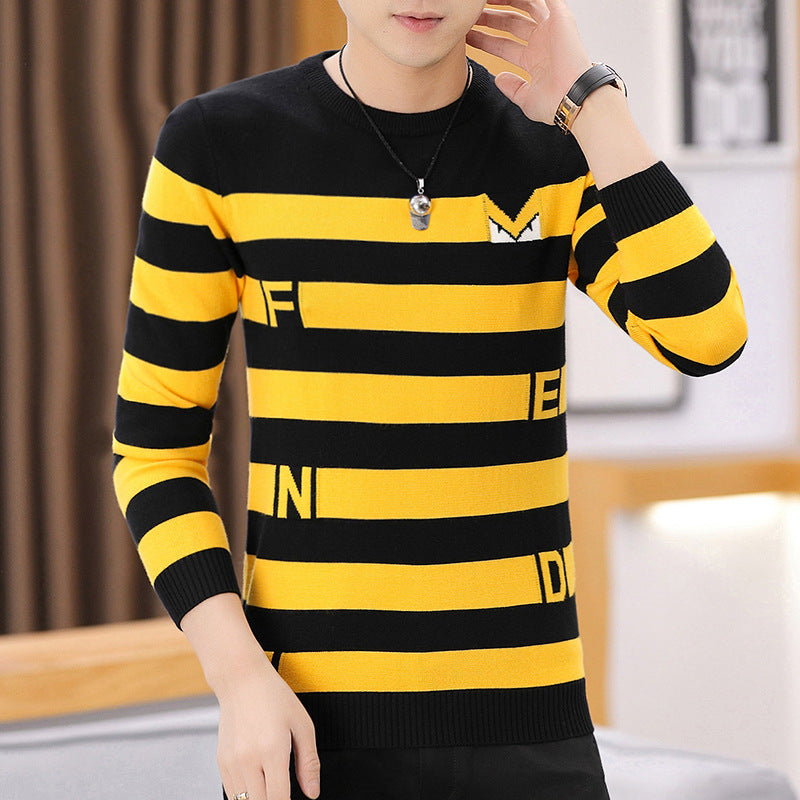 Men's Round Neck Striped Sweater