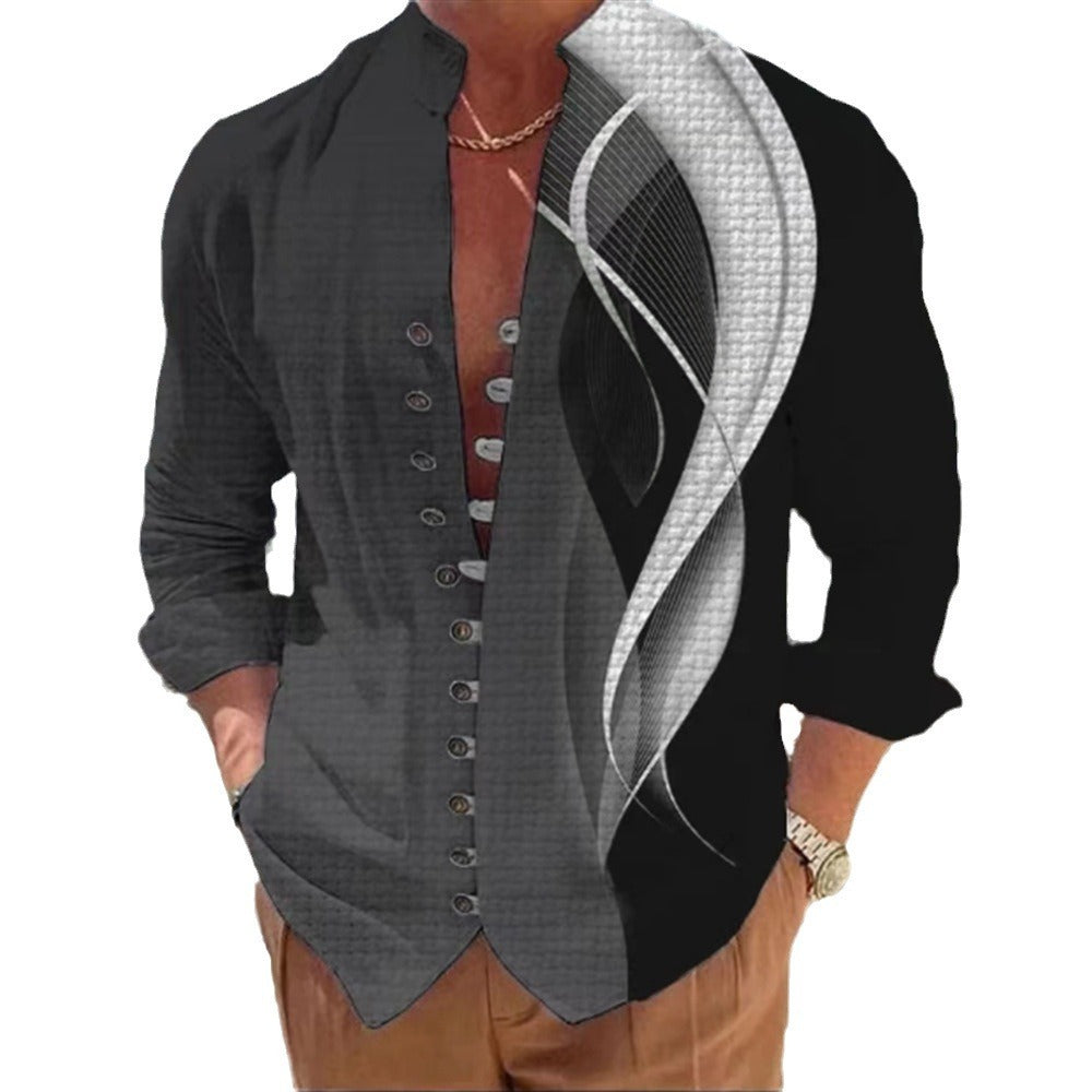 Printed Single-breasted Long Sleeve Shirt For Men