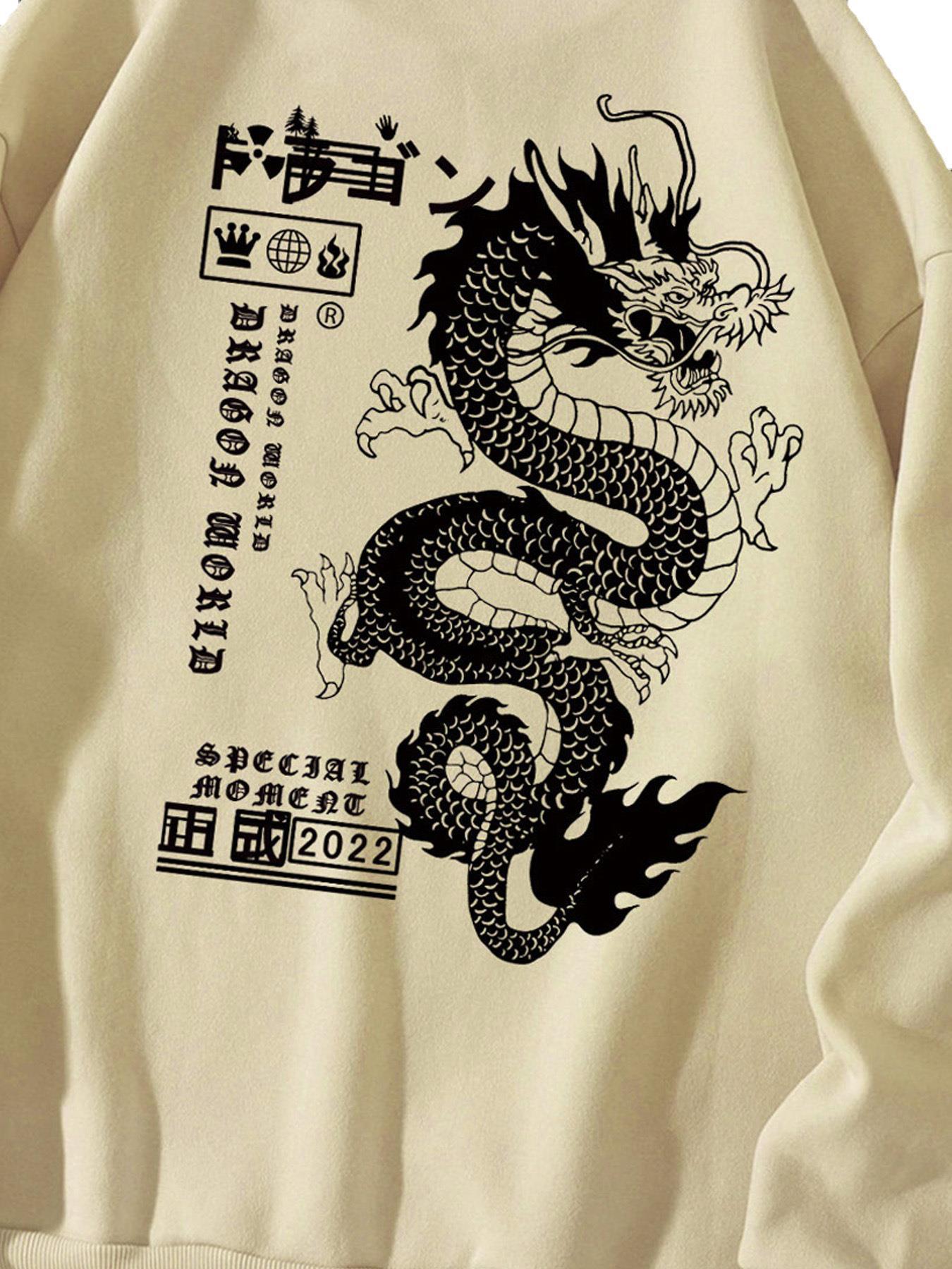 Maglione girocollo con stampa Tokyo Dragon da uomo, autunno e inverno, ampio