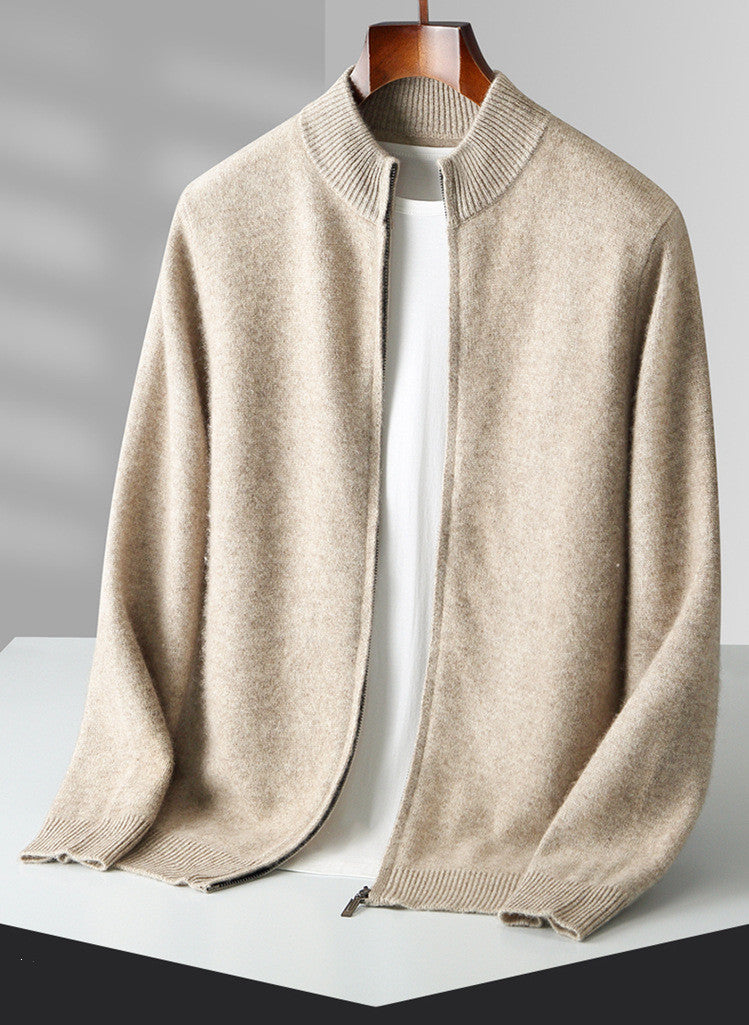 Pure Wool Knit Double-strand Thickening Stand Collar Cashmere Cardigan coat