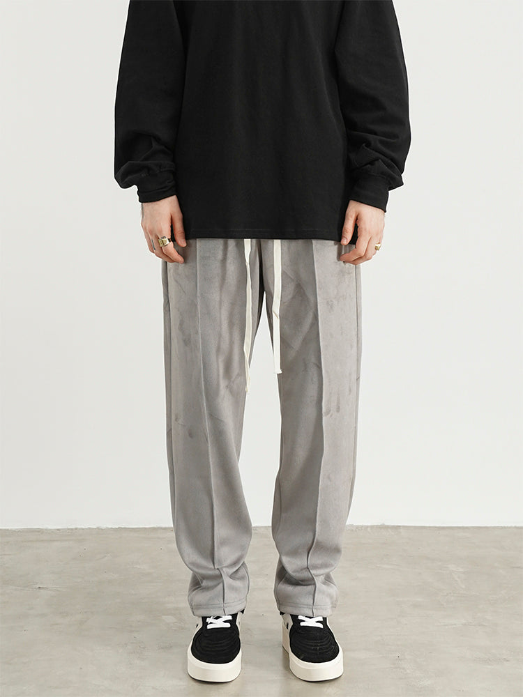 Suede Frosted Straight Loose Drawstring Sweatpants