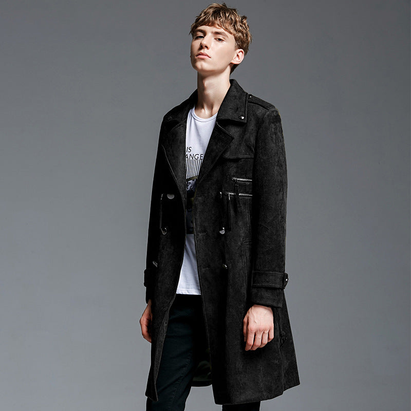 Double Breasted Suede slim-fit Trench Coat men