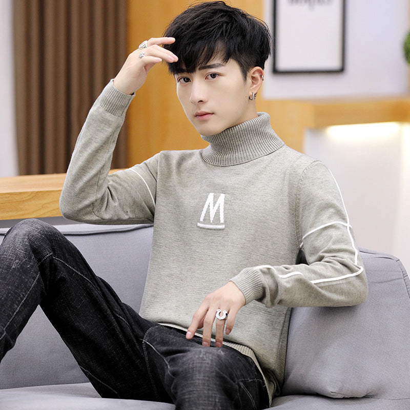 Men's Long Sleeve Letter Turtleneck Pullover sweater