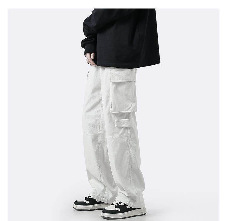 pantalones casuales rectos sueltos retro con múltiples bolsillos para hombre