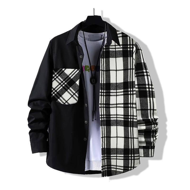 Spring Style Color-contrast Checks Long Sleeve Shirt