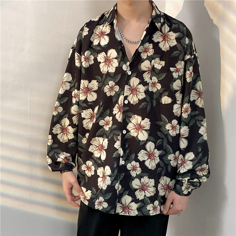 Men's Loose Retro Long-sleeved Floral Shirt