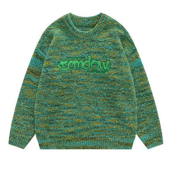 Letter Embroidery Crew Neck Sweater