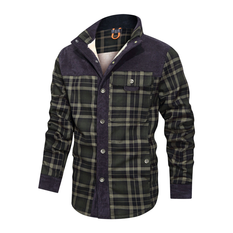 Thickened Shirt Jacket With Classic Plaid Fuzzy Fleece Lining