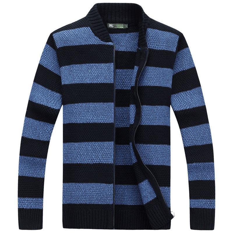 Stand-up Collar Men's Jacket Youth Striped Men's Sweater