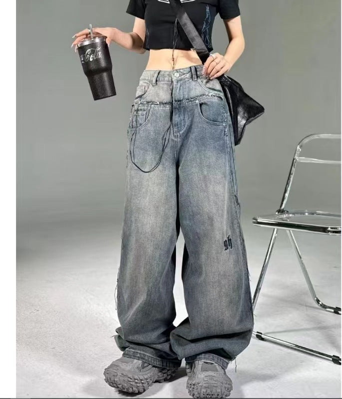 Men's And Women's Straight Loose Mop Retro Pants