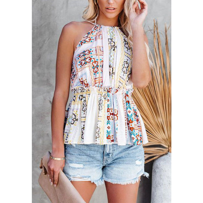 Summer Halterneck Print Vest Shirt Women's Top