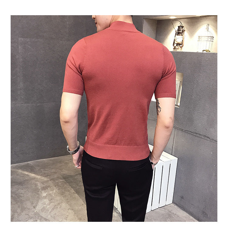 Men's Knitwear Half High Neck Youth Half Sleeve T-shirt