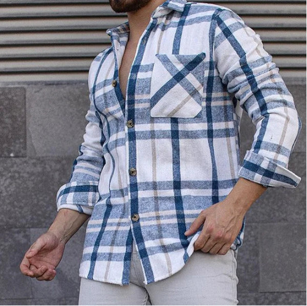 Woolen Lapel plaid Long Sleeve Shirt