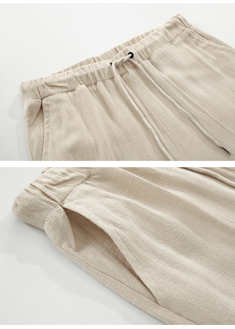 Pantalones cortos casuales de algodón y lino para hombre