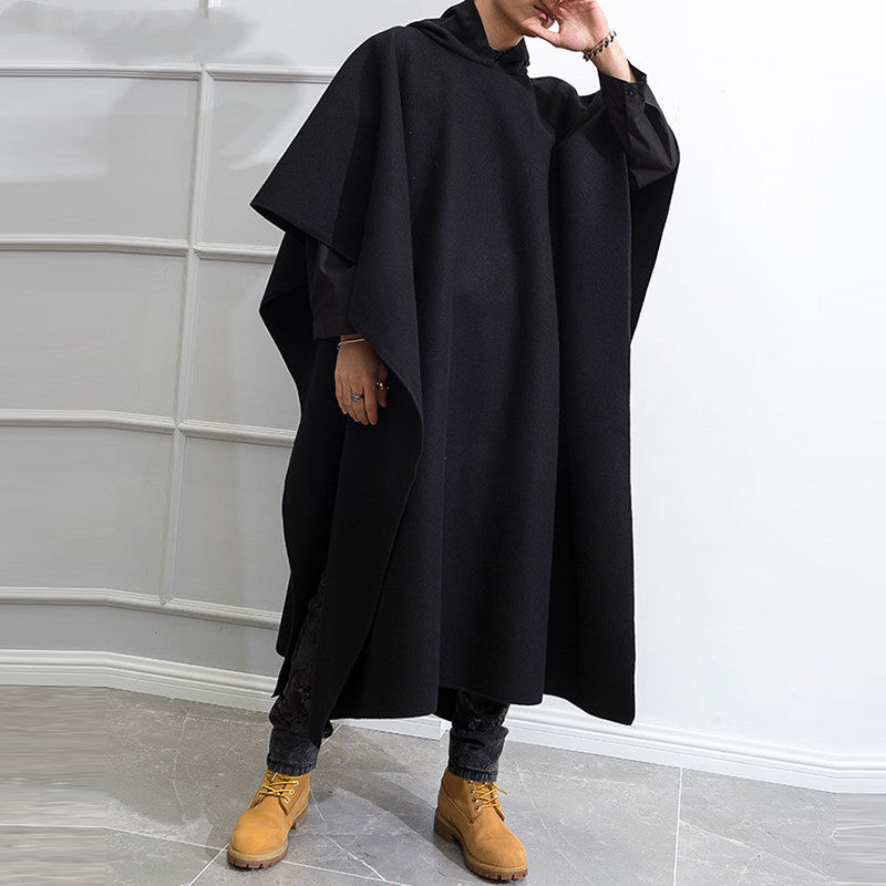 Men Cloak Coats Hooded Solid Loose Streetwear Punk