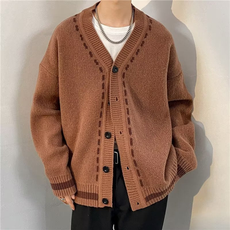 Retro Diamond Lattice Cardigan Sweater Lazy High-grade Men's Coat