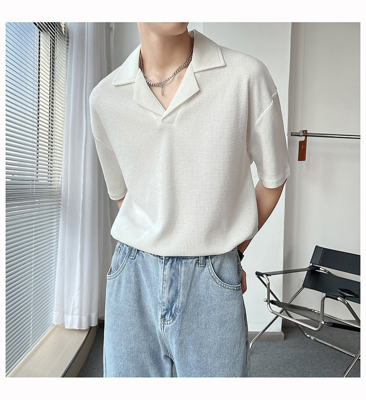 Plain Short Sleeve Polo Knitted Loose Drop-shoulder Half Sleeve t-shirt men