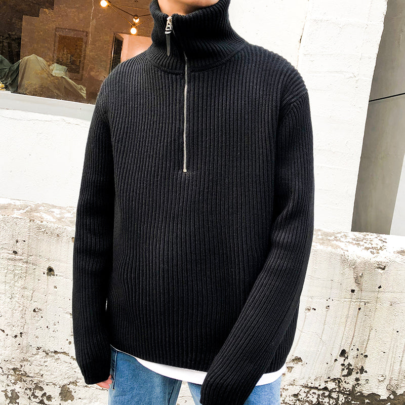 Maglione con cerniera alla moda in stile coreano a collo alto