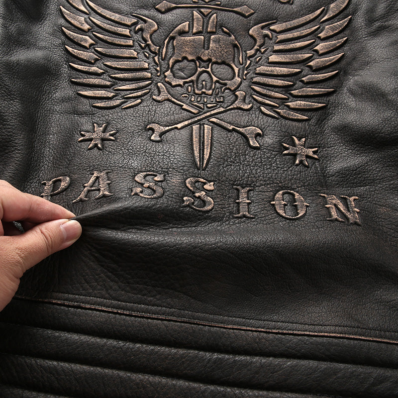 Cowhide Frayed Genuine Leather Jacket Men