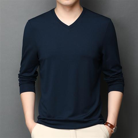 Men's Ice Silk Long-sleeved Thin V-neck Bottoming T-shirt