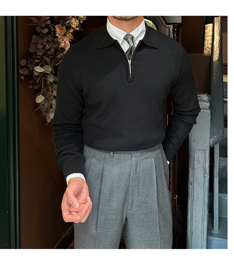 Men's Pullover Long Sleeve Knit Shirt Zipper