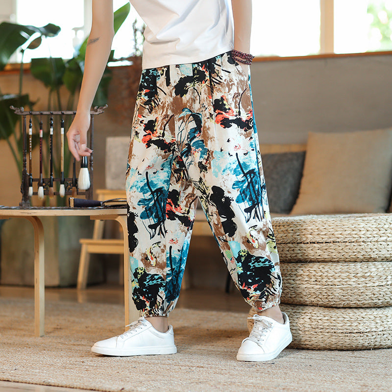 Men's Thin Breathable Cotton And Linen Casual Cropped Harem Pants