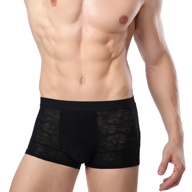 Men's Ice Silk Breathable Hollow Ultra-thin Sexy Boxer Briefs