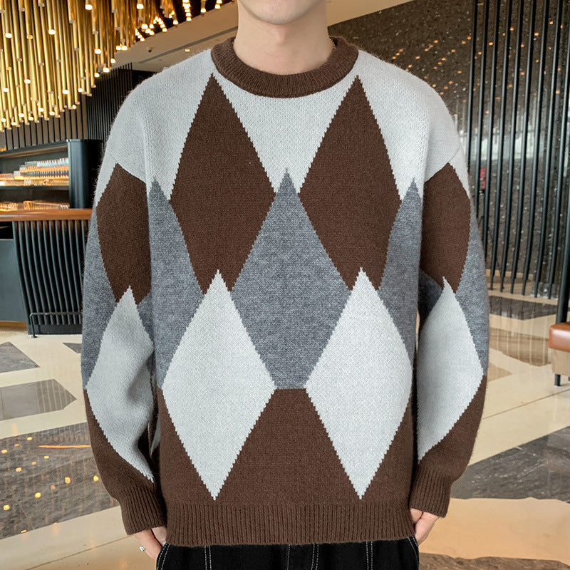 Men's Retro Round Neck Spring And Autumn Sweater