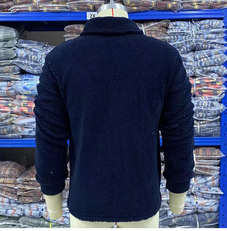 Chaqueta de lana de cordero con doble bolsillo y color liso para hombre