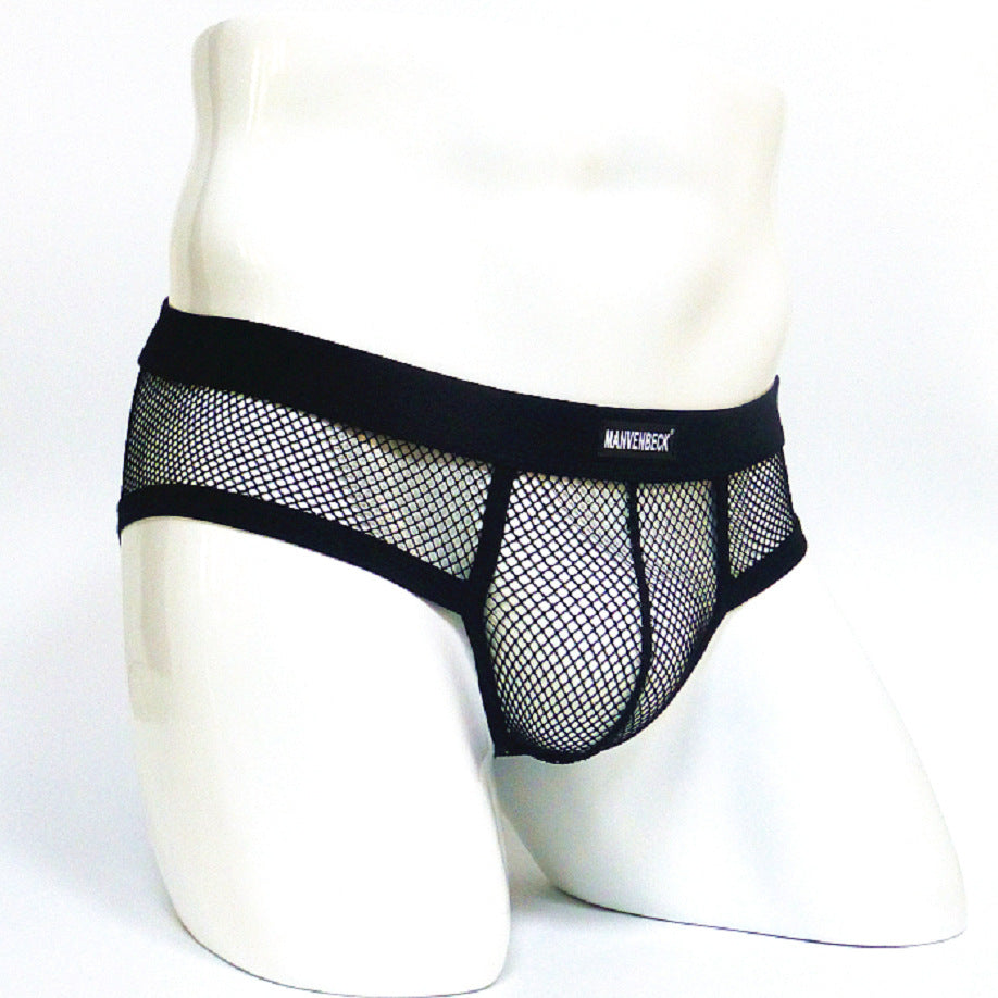 Men's Transparent Mesh Briefs Low Waist Convex Design Underwear