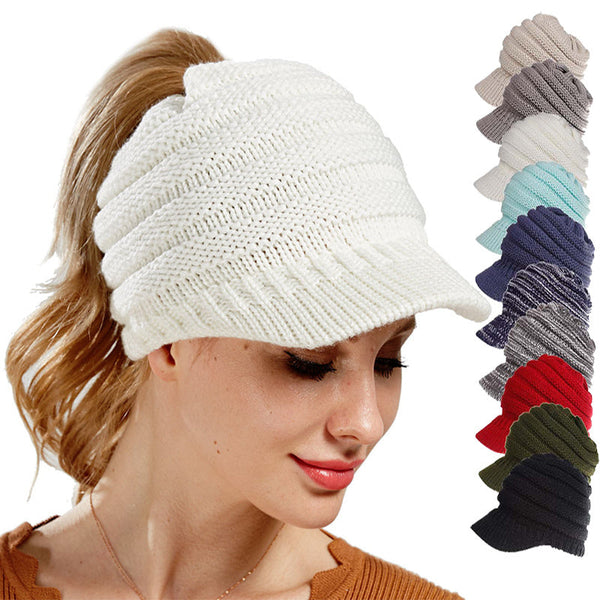 Women Ponytail Beanies Autumn Winter Hats