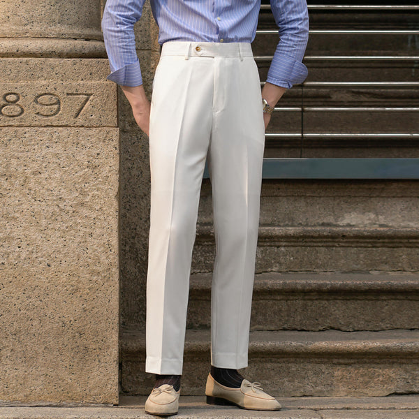 Pantalones de cintura alta retro informales blancos delgados para hombre