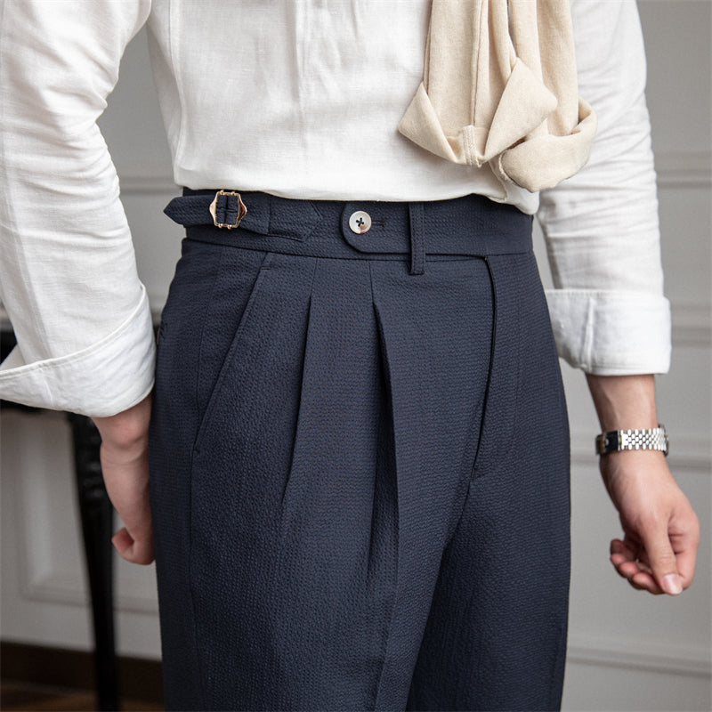 Positano Seersucker Airy Double Pleated Trousers