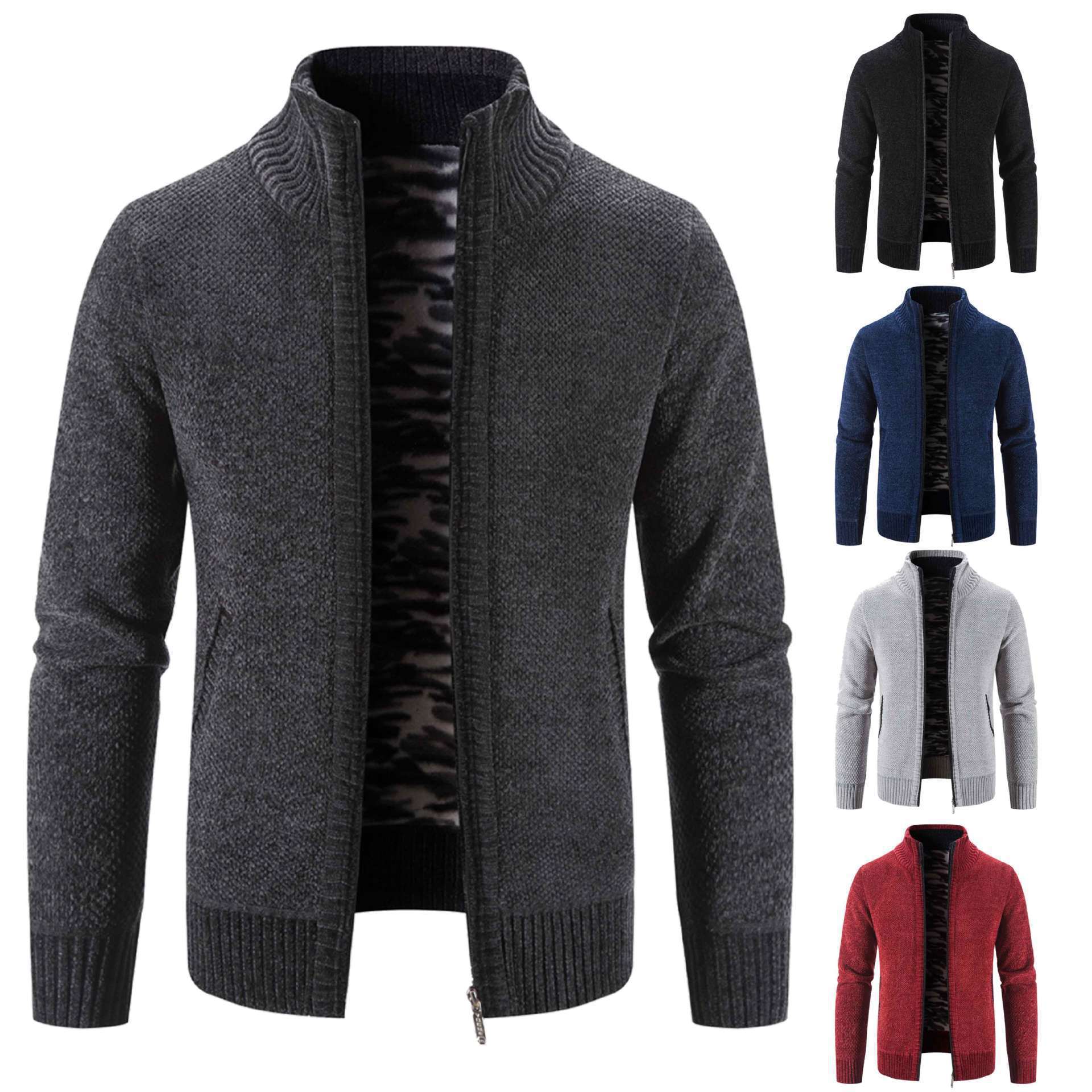 Maglione cardigan imbottito foderato in pile autunno e inverno da uomo