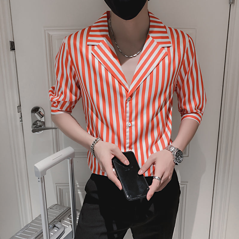 Men's Slim Fit Striped Shirt Short Sleeve