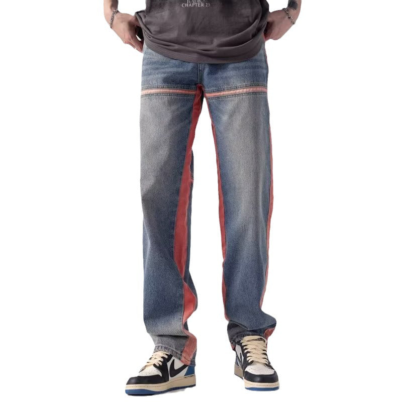 Men's Trendy Stitching Vertical Stripes Jeans