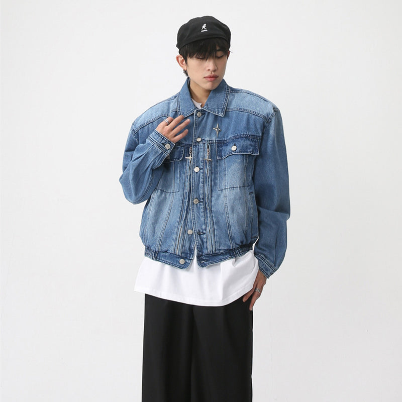 Spring Padded Shoulder Loose Waist Denim Jacket