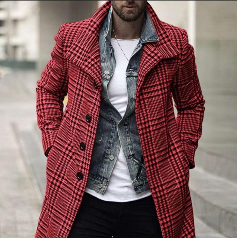 Plaid Lapel Single-breasted Mid-length trench Coat