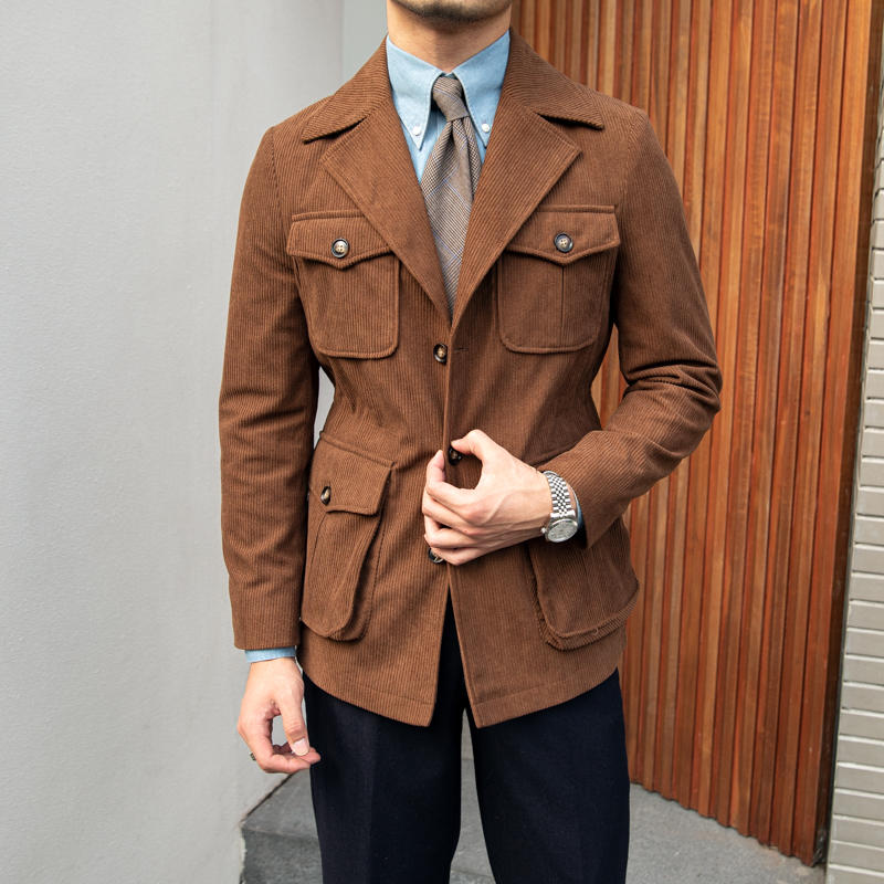 Oslo Corduroy Waisted Safari Jacket Lapel