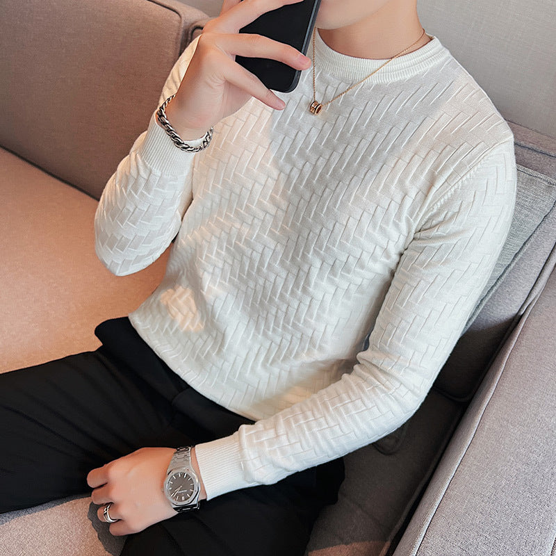 Jacquard Woven Round Neck Breathable Knitwear Slim Pullover sweater
